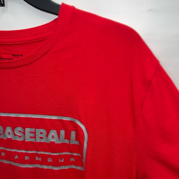 Under Armour T-Shirt Mens Large Red Nylon Blend Heat Gear Baseball Logo - Picture 6 of 14